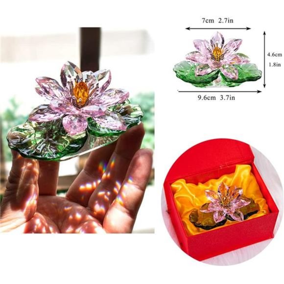 Pink Sparkle Crystal Hue Reflection Crystal Lotus Flower,Glass Home Decor - Picture 5 of 6